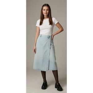 Vintage‎ Gap 90s Denim Wrap Midi Skirt 6 Classic Casual Grunge Preppy Normcore